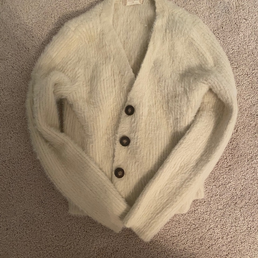 Altrd State White Fuzy Button Up Pullover